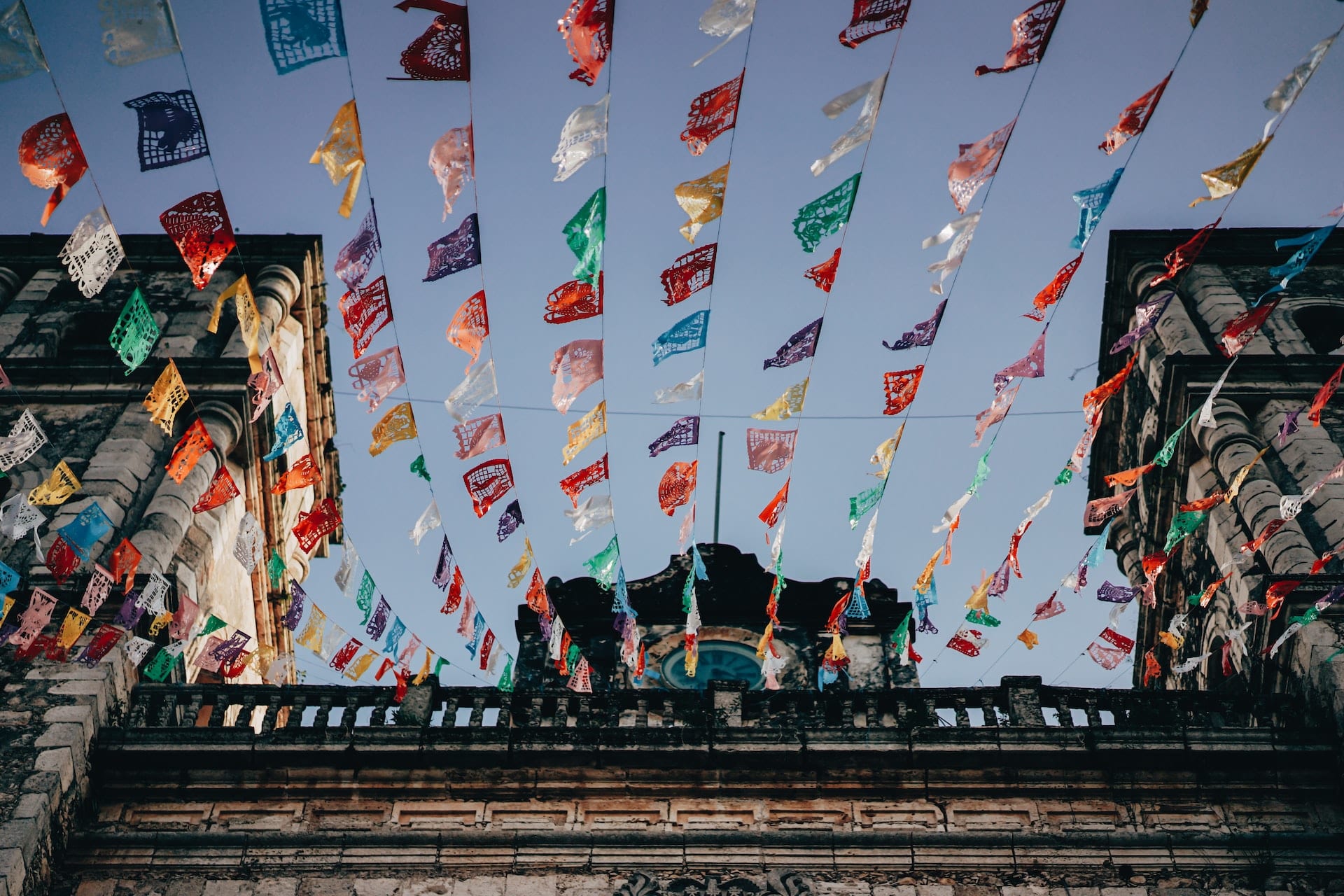 Mexico City flags over buildings